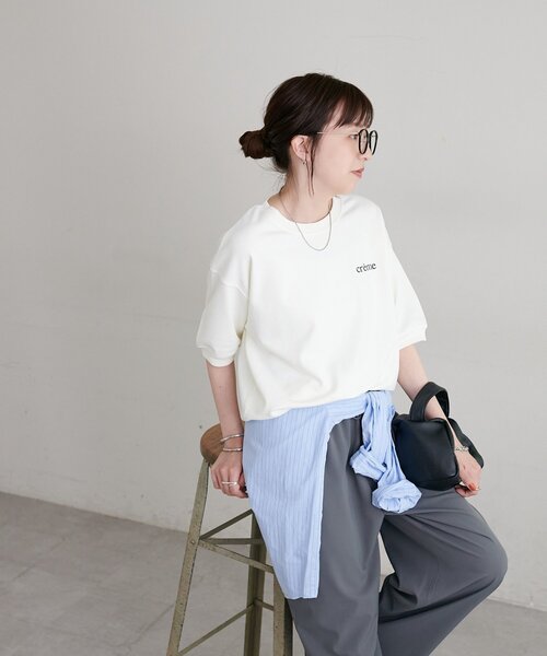 DISCOAT(ディスコート)の「ミニ裏毛ロゴ半袖スウェット(Tシャツ/カットソー・レディース・グレー/オフホワイト/ブラック・FREE)」の7枚目の写真