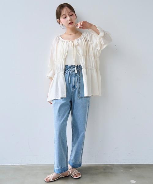 mil(ミル)の「フリルウエスト ステッチワーク デニムパンツ【587220】(デニムパンツ・レディース・サックスブルー/インディゴブルー・S-Short/M-Regular/M-Short/S-Regular)」の13枚目の写真