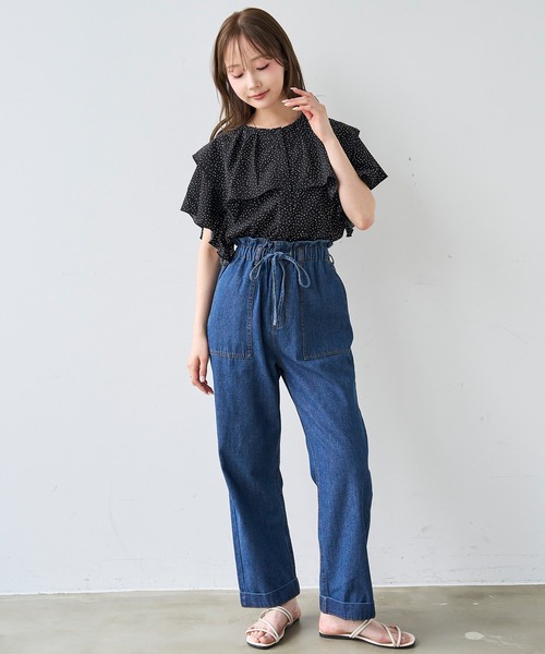 mil(ミル)の「フリルウエスト ステッチワーク デニムパンツ【587220】(デニムパンツ・レディース・サックスブルー/インディゴブルー・S-Short/M-Regular/M-Short/S-Regular)」の14枚目の写真