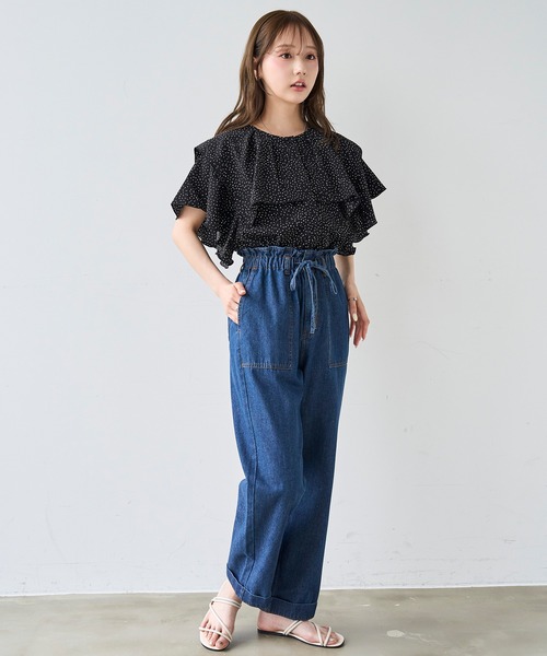 mil(ミル)の「フリルウエスト ステッチワーク デニムパンツ【587220】(デニムパンツ・レディース・サックスブルー/インディゴブルー・S-Short/M-Regular/M-Short/S-Regular)」の17枚目の写真