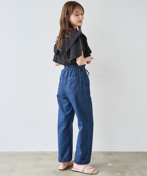 mil(ミル)の「フリルウエスト ステッチワーク デニムパンツ【587220】(デニムパンツ・レディース・サックスブルー/インディゴブルー・S-Short/M-Regular/M-Short/S-Regular)」の18枚目の写真
