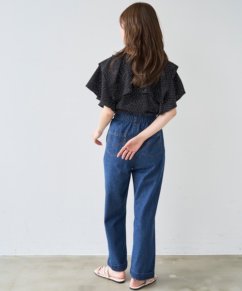 mil(ミル)の「フリルウエスト ステッチワーク デニムパンツ【587220】(デニムパンツ・レディース・サックスブルー/インディゴブルー・S-Short/M-Regular/M-Short/S-Regular)」の16枚目の写真