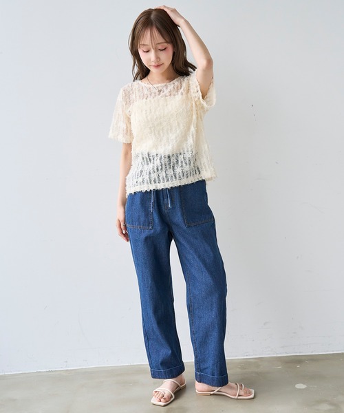 mil(ミル)の「フリルウエスト ステッチワーク デニムパンツ【587220】(デニムパンツ・レディース・サックスブルー/インディゴブルー・S-Short/M-Regular/M-Short/S-Regular)」の19枚目の写真