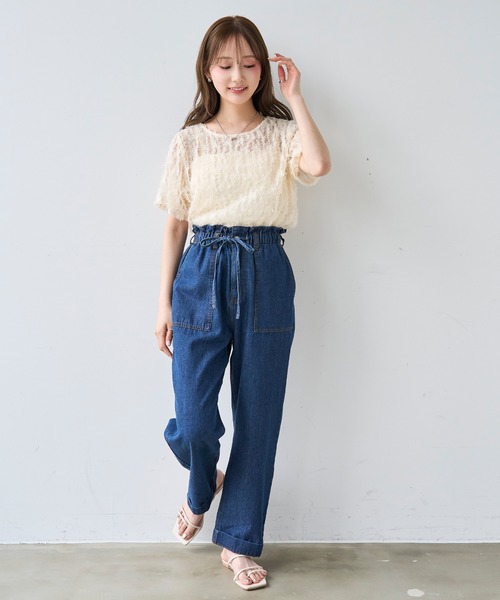 mil(ミル)の「フリルウエスト ステッチワーク デニムパンツ【587220】(デニムパンツ・レディース・サックスブルー/インディゴブルー・S-Short/M-Regular/M-Short/S-Regular)」の20枚目の写真