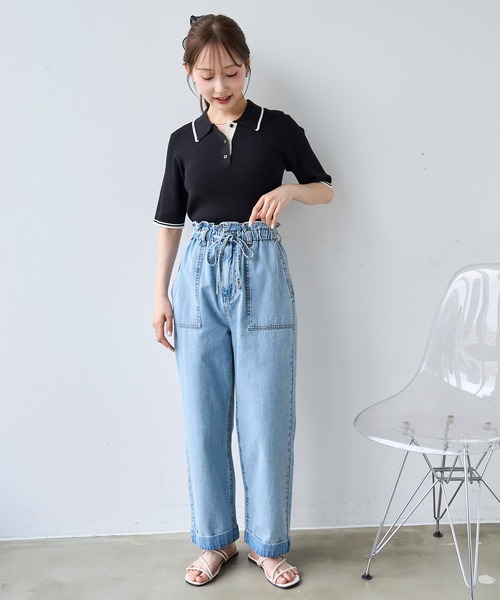 mil(ミル)の「フリルウエスト ステッチワーク デニムパンツ【587220】(デニムパンツ・レディース・サックスブルー/インディゴブルー・S-Short/M-Regular/M-Short/S-Regular)」の6枚目の写真