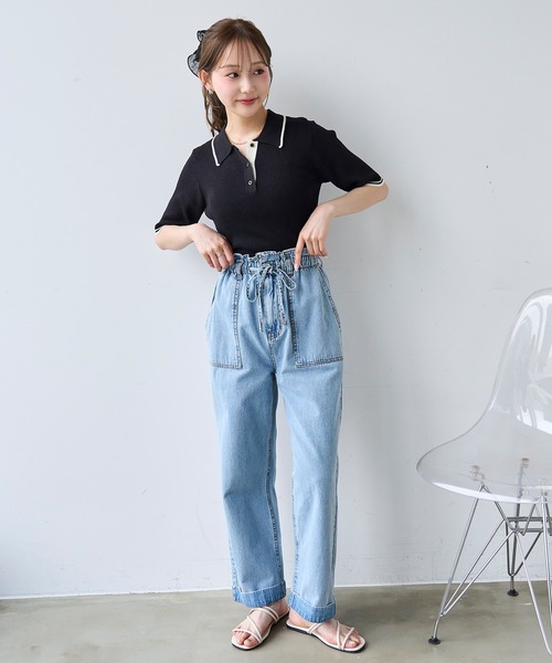 mil(ミル)の「フリルウエスト ステッチワーク デニムパンツ【587220】(デニムパンツ・レディース・サックスブルー/インディゴブルー・S-Short/M-Regular/M-Short/S-Regular)」の7枚目の写真