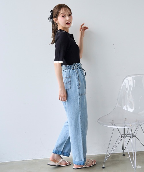 mil(ミル)の「フリルウエスト ステッチワーク デニムパンツ【587220】(デニムパンツ・レディース・サックスブルー/インディゴブルー・S-Short/M-Regular/M-Short/S-Regular)」の5枚目の写真