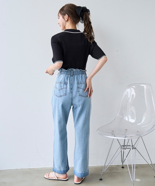 mil(ミル)の「フリルウエスト ステッチワーク デニムパンツ【587220】(デニムパンツ・レディース・サックスブルー/インディゴブルー・S-Short/M-Regular/M-Short/S-Regular)」の4枚目の写真