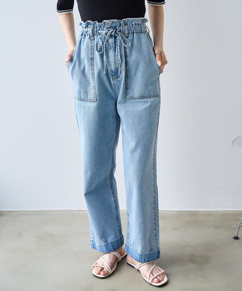 mil(ミル)の「フリルウエスト ステッチワーク デニムパンツ【587220】(デニムパンツ・レディース・サックスブルー/インディゴブルー・S-Short/M-Regular/M-Short/S-Regular)」の8枚目の写真