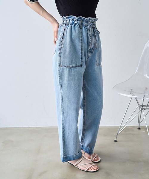 mil(ミル)の「フリルウエスト ステッチワーク デニムパンツ【587220】(デニムパンツ・レディース・サックスブルー/インディゴブルー・S-Short/M-Regular/M-Short/S-Regular)」の11枚目の写真