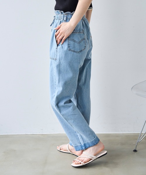 mil(ミル)の「フリルウエスト ステッチワーク デニムパンツ【587220】(デニムパンツ・レディース・サックスブルー/インディゴブルー・S-Short/M-Regular/M-Short/S-Regular)」の9枚目の写真