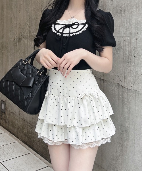 INGNI(イング)の「襟レースレイヤード風パフスリーブリブトップス(Tシャツ/カットソー・レディース・ブラック/グレー/ライトピンク・M)」の5枚目の写真