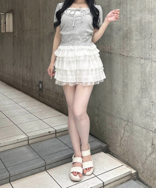 INGNI(イング)の「襟レースレイヤード風パフスリーブリブトップス(Tシャツ/カットソー・レディース・ブラック/グレー/ライトピンク・M)」の14枚目の写真