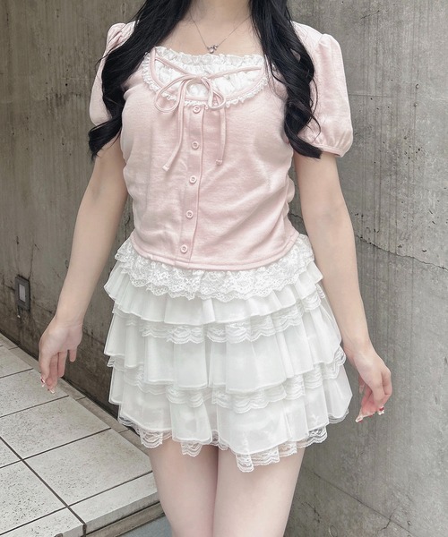 INGNI(イング)の「襟レースレイヤード風パフスリーブリブトップス(Tシャツ/カットソー・レディース・ブラック/グレー/ライトピンク・M)」の16枚目の写真