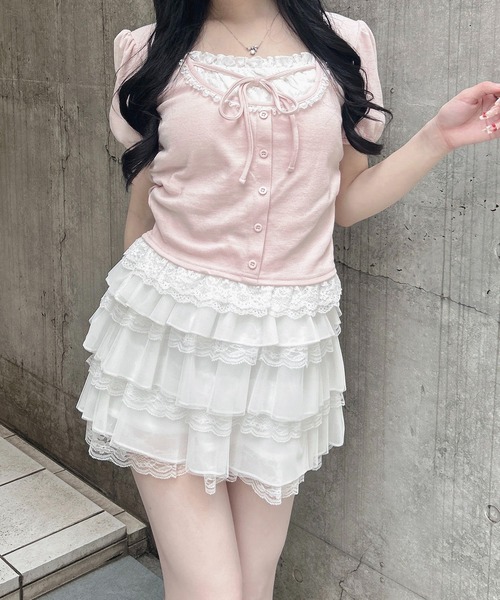 INGNI(イング)の「襟レースレイヤード風パフスリーブリブトップス(Tシャツ/カットソー・レディース・ブラック/グレー/ライトピンク・M)」の17枚目の写真