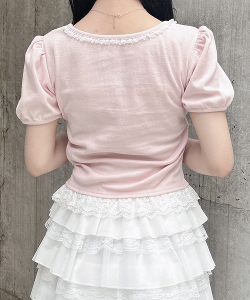 INGNI(イング)の「襟レースレイヤード風パフスリーブリブトップス(Tシャツ/カットソー・レディース・ブラック/グレー/ライトピンク・M)」の19枚目の写真