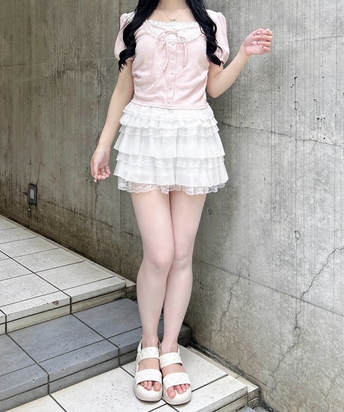 INGNI(イング)の「襟レースレイヤード風パフスリーブリブトップス(Tシャツ/カットソー・レディース・ブラック/グレー/ライトピンク・M)」の20枚目の写真