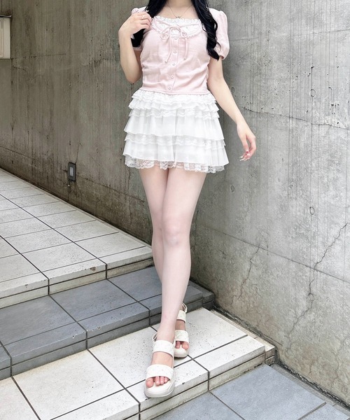 INGNI(イング)の「襟レースレイヤード風パフスリーブリブトップス(Tシャツ/カットソー・レディース・ブラック/グレー/ライトピンク・M)」の21枚目の写真