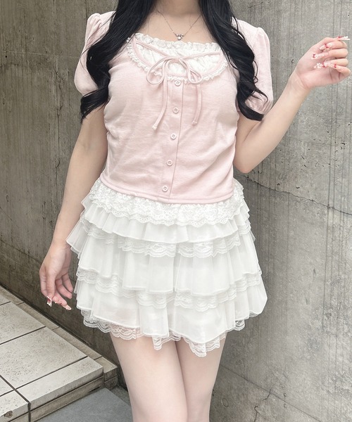 INGNI(イング)の「襟レースレイヤード風パフスリーブリブトップス(Tシャツ/カットソー・レディース・ブラック/グレー/ライトピンク・M)」の22枚目の写真