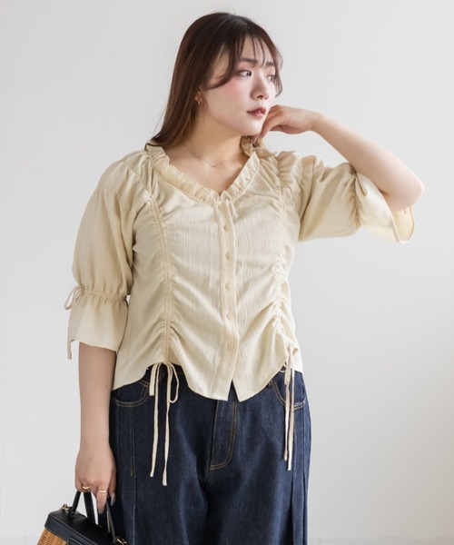 CLETTE(クレット)の「CLETTEオリジナルドロストデザインブラウス(シャツ/ブラウス・レディース・オリーブ/ブラック/イエロー・4L/3L/LL)」の11枚目の写真