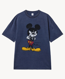 VTWO（ブイツー）の「フェイドウォッシングヘアバングス_ミッキー_ Tシャツ (NAVY)（Tシャツ/カットソー）」