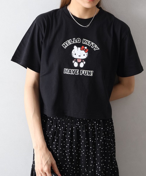 SpRay(スプレイ)の「KITTYプリントショート丈Tシャツ(Tシャツ/カットソー・レディース・チャコールグレー/ブラック/オフホワイト・FREE)」の2枚目の写真