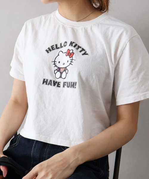 SpRay(スプレイ)の「KITTYプリントショート丈Tシャツ(Tシャツ/カットソー・レディース・チャコールグレー/ブラック/オフホワイト・FREE)」の6枚目の写真