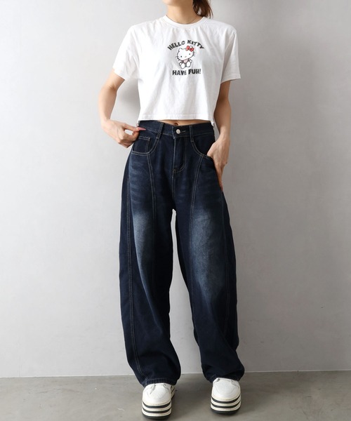SpRay(スプレイ)の「KITTYプリントショート丈Tシャツ(Tシャツ/カットソー・レディース・チャコールグレー/ブラック/オフホワイト・FREE)」の8枚目の写真
