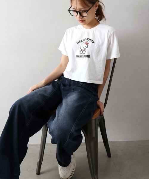 SpRay(スプレイ)の「KITTYプリントショート丈Tシャツ(Tシャツ/カットソー・レディース・チャコールグレー/ブラック/オフホワイト・FREE)」の10枚目の写真
