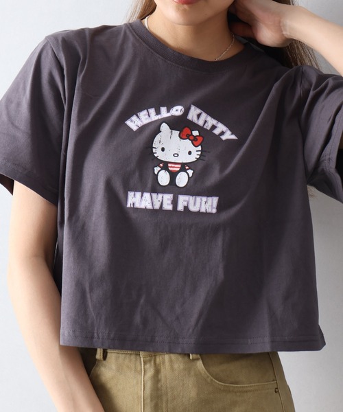 SpRay(スプレイ)の「KITTYプリントショート丈Tシャツ(Tシャツ/カットソー・レディース・チャコールグレー/ブラック/オフホワイト・FREE)」の14枚目の写真