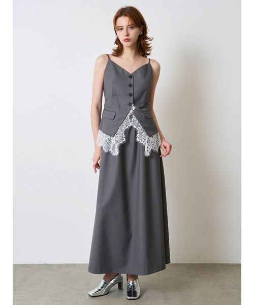 ELENDEEK（エレンディーク）の「LACE LAYERED CAMI OP（ワンピース・レディース・グレー/ブラック・2/1）」の5枚目の写真