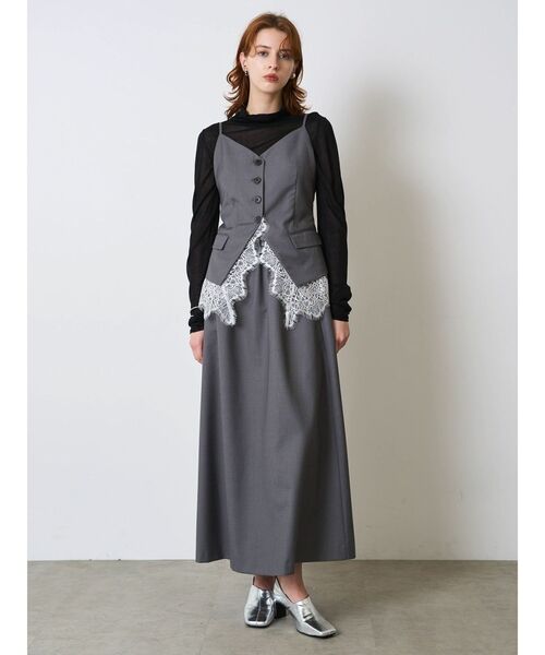 ELENDEEK（エレンディーク）の「LACE LAYERED CAMI OP（ワンピース・レディース・グレー/ブラック・2/1）」の10枚目の写真