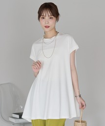 PREFERIR | 綿100％ 接触冷感 フレンチスリーブAラインチュニックTシャツ(Tシャツ/カットソー)