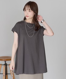 綿100％ 接触冷感 フレンチスリーブAラインチュニックTシャツ