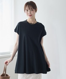 綿100% 接触冷感 フレンチスリーブAラインチュニックTシャツ