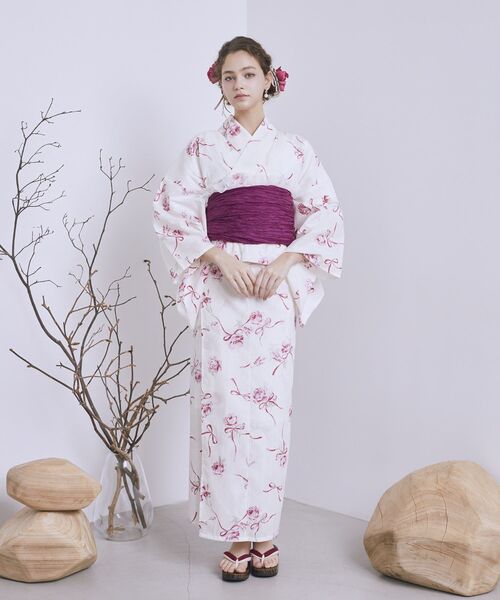 Maison de FLEUR（メゾンドフルール）の「ローズリボンセパレート浴衣（浴衣・レディース・サックスブルー/ピンク/アイボリー・FREE）」の4枚目の写真