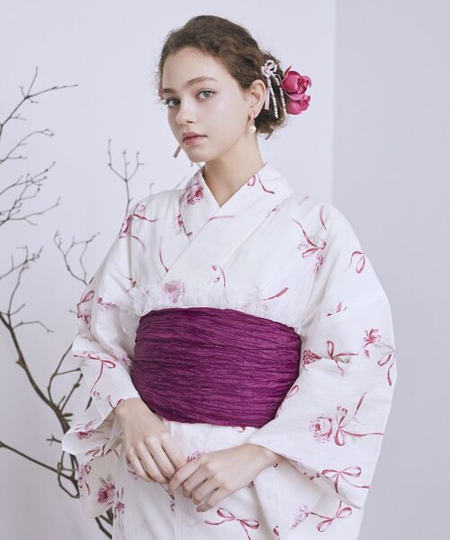 Maison de FLEUR（メゾンドフルール）の「ローズリボンセパレート浴衣（浴衣・レディース・サックスブルー/ピンク/アイボリー・FREE）」の5枚目の写真