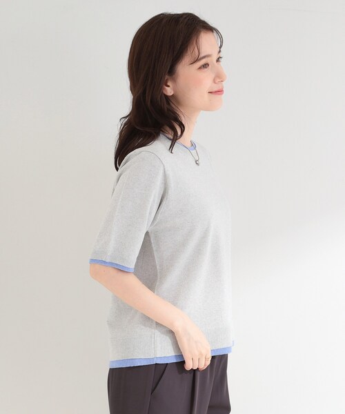 SHOO・LA・RUE(シューラルー)の「【二の腕隠れる/コットン混】配色使いで差がつく 洗える五分袖ニット(ニット/セーター・レディース・グレー/ネイビー/アイボリー・04/03/02/01)」の9枚目の写真