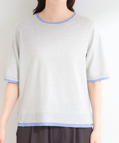 SHOO・LA・RUE(シューラルー)の「【二の腕隠れる/コットン混】配色使いで差がつく 洗える五分袖ニット(ニット/セーター・レディース・グレー/ネイビー/アイボリー・04/03/02/01)」の16枚目の写真