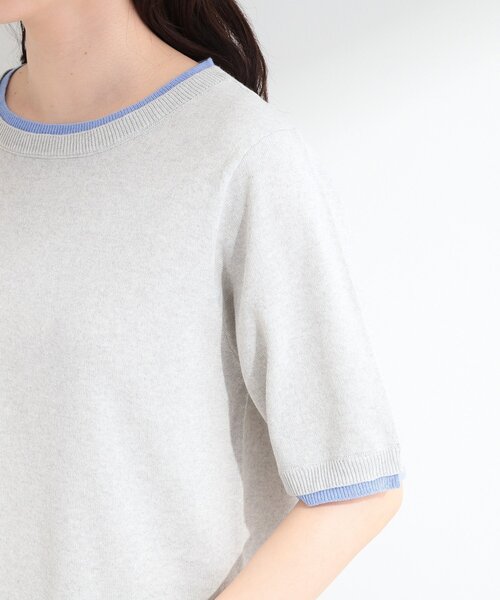 SHOO・LA・RUE(シューラルー)の「【二の腕隠れる/コットン混】配色使いで差がつく 洗える五分袖ニット(ニット/セーター・レディース・グレー/ネイビー/アイボリー・04/03/02/01)」の20枚目の写真