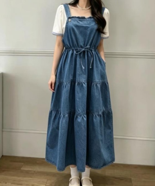 semplice（センプリチェ）の「デニムワンピ【韓国ファッション】（ワンピース・レディース・ブラック/ダークブルー・F）」の4枚目の写真