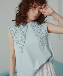 【W:Huku / シルキータッチコットン】ビッグカラー ノースリーブ トップス / Silky-Touch Cotton Big Collar Sleeveless Top