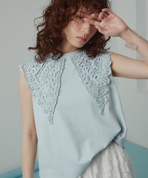 W:Huku(フーク)の「【W:Huku / シルキータッチコットン】ビッグカラー ノースリーブ トップス / Silky-Touch Cotton Big Collar Sleeveless Top(シャツ/ブラウス・レディース・カーキ系/ブルー/ブラック/オフホワイト・FREE)」の2枚目の写真