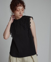 【W:Huku / シルキータッチコットン】ビッグカラー ノースリーブ トップス / Silky-Touch Cotton Big Collar Sleeveless Top