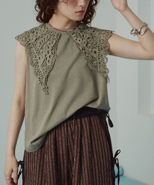 W:Huku(フーク)の「【W:Huku / シルキータッチコットン】ビッグカラー ノースリーブ トップス / Silky-Touch Cotton Big Collar Sleeveless Top(シャツ/ブラウス・レディース・カーキ系/ブルー/ブラック/オフホワイト・FREE)」の13枚目の写真