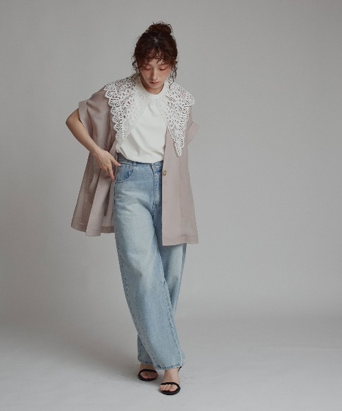 W:Huku(フーク)の「【W:Huku / シルキータッチコットン】ビッグカラー ノースリーブ トップス / Silky-Touch Cotton Big Collar Sleeveless Top(シャツ/ブラウス・レディース・カーキ系/ブルー/ブラック/オフホワイト・FREE)」の14枚目の写真
