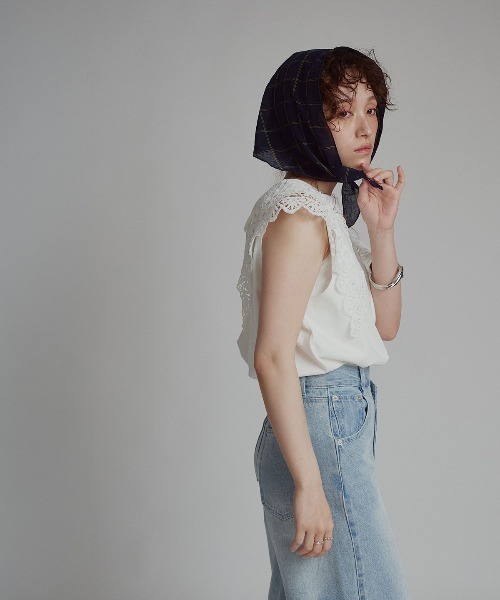 W:Huku(フーク)の「【W:Huku / シルキータッチコットン】ビッグカラー ノースリーブ トップス / Silky-Touch Cotton Big Collar Sleeveless Top(シャツ/ブラウス・レディース・カーキ系/ブルー/ブラック/オフホワイト・FREE)」の19枚目の写真