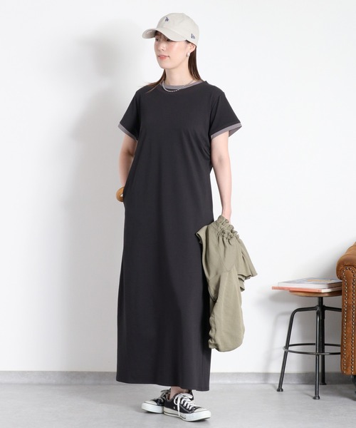 cepo(セポ)の「〈接触冷感 ICE TEE〉配色ショートスリーブカットワンピース(ワンピース・レディース・ブラウン/ブラック・M)」の4枚目の写真