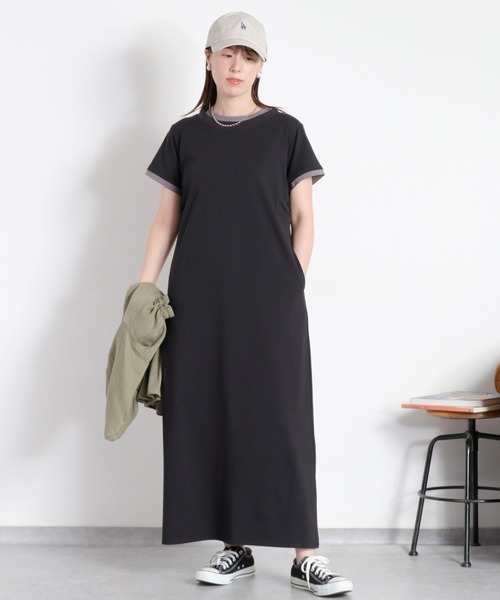 cepo(セポ)の「〈接触冷感 ICE TEE〉配色ショートスリーブカットワンピース(ワンピース・レディース・ブラウン/ブラック・M)」の3枚目の写真