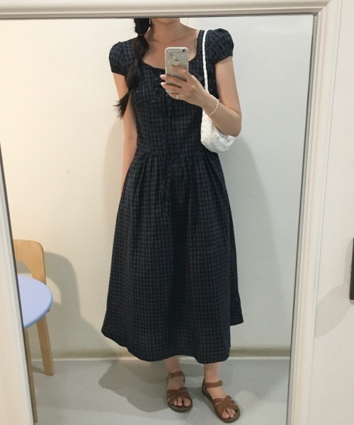FAVORITO(ファヴォリート)の「チェック柄ワンピース(ワンピース・レディース・ダークブルー・F)」の10枚目の写真